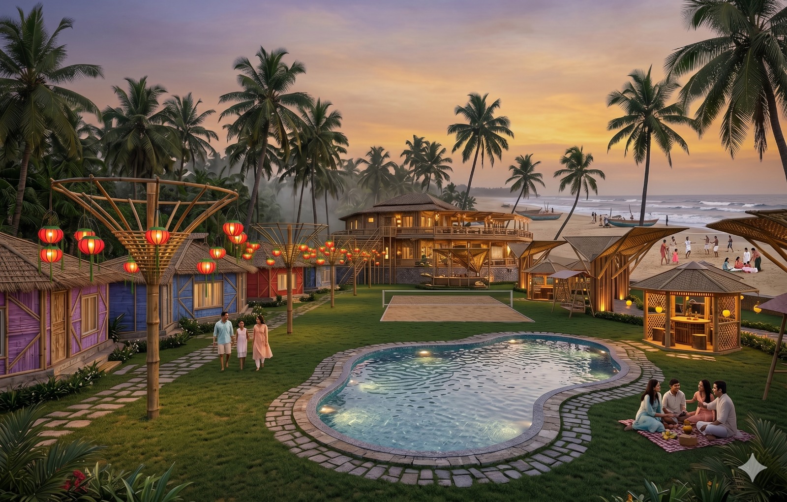 Vatika garden pavilion at sunset — North Goa